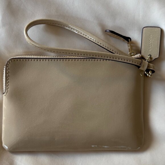 Coach Patent Leather Small Wristlet Wallet Beechwood Champagne Ivory - Picture 3 of 8